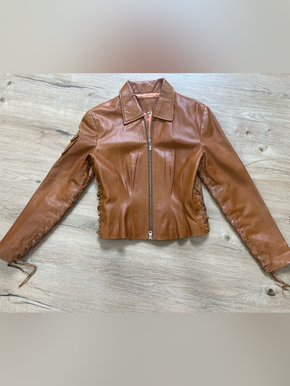 Y2K Vintage Genuine Leather Lace-Up Moto Jacket 🤎 Medium
